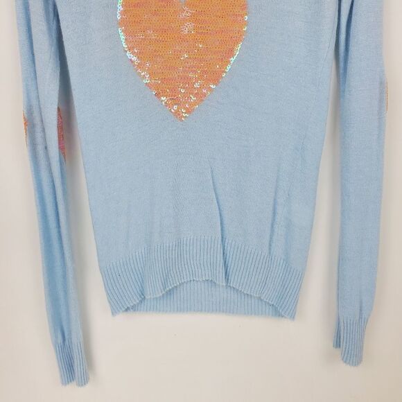WILDFOX White Label Rabbit Hair Heart Sweater Sequin V Neck Pullover Lightweight - Picture 6 of 10